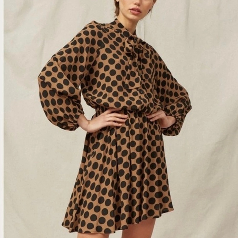 Rachel Pally Rayon Dana Dress Polka Dot Tan Black Size Medium